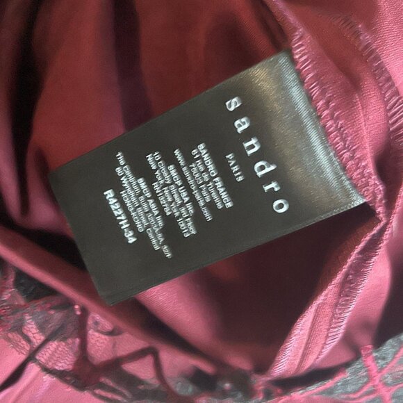 Sandro Paris Burgundy and Black Lace Mini Dress Size 2 - Picture 10 of 11